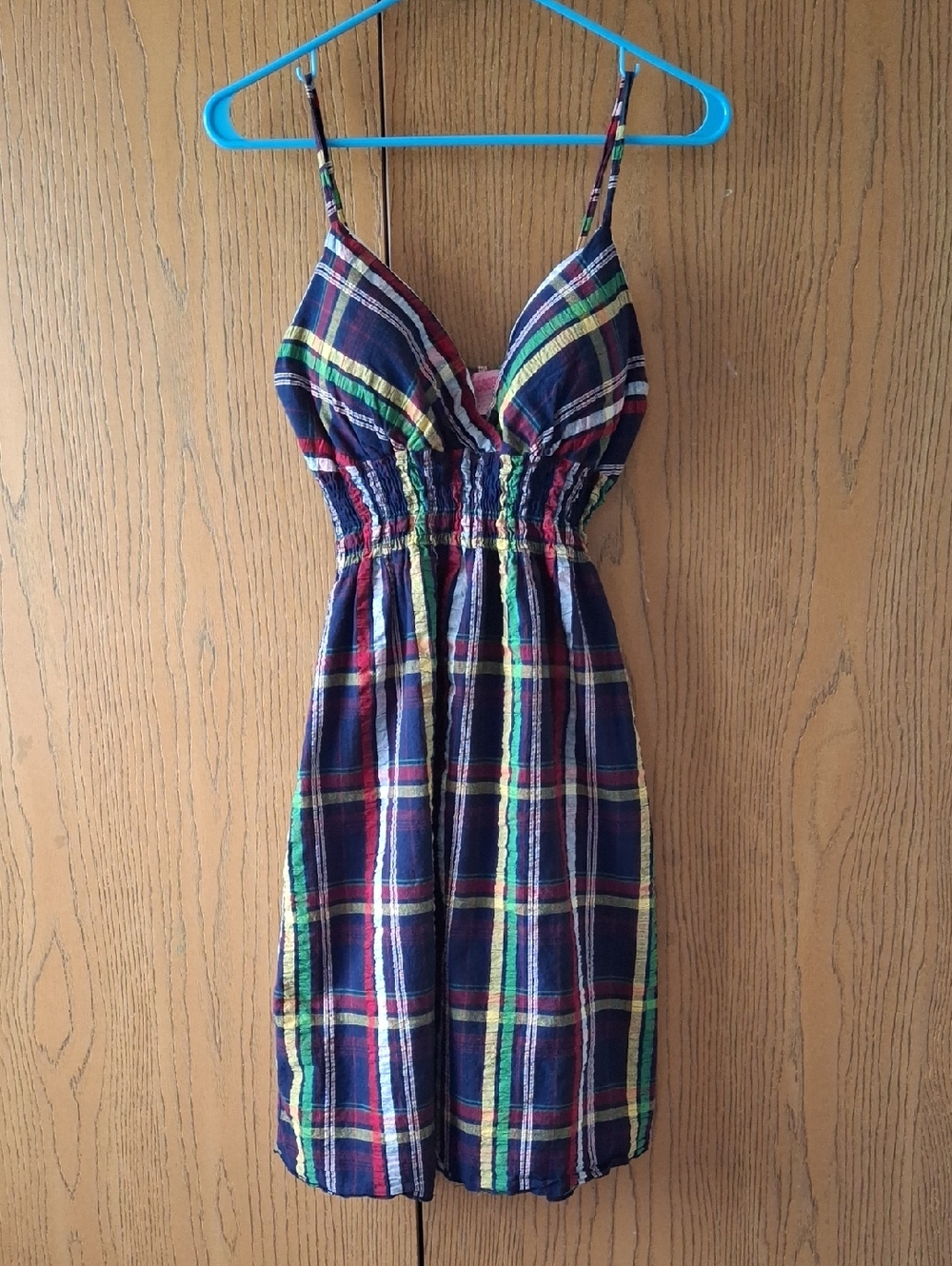 She's Cool Navy Plaid Mini Dress with Multicolor Stripes